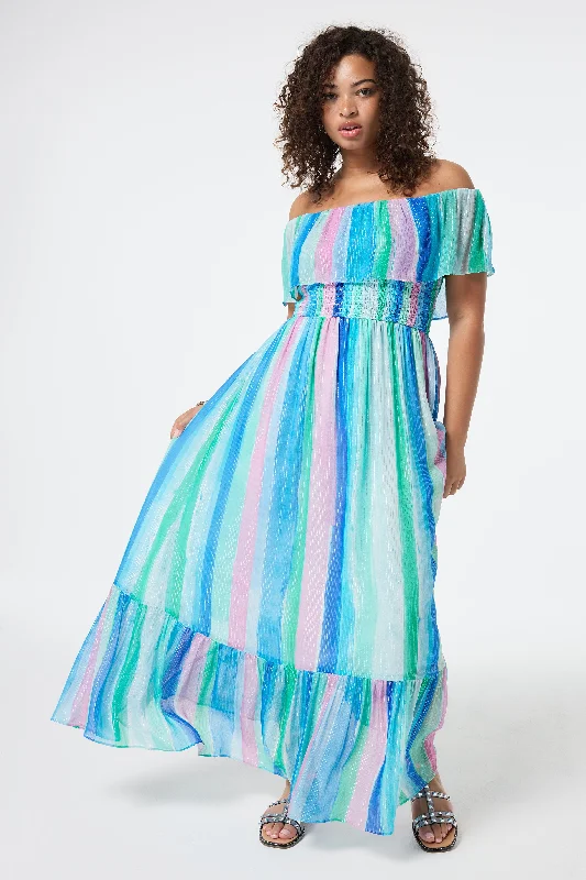 vintage dressRainbow Stripe Bardot Maxi Dress