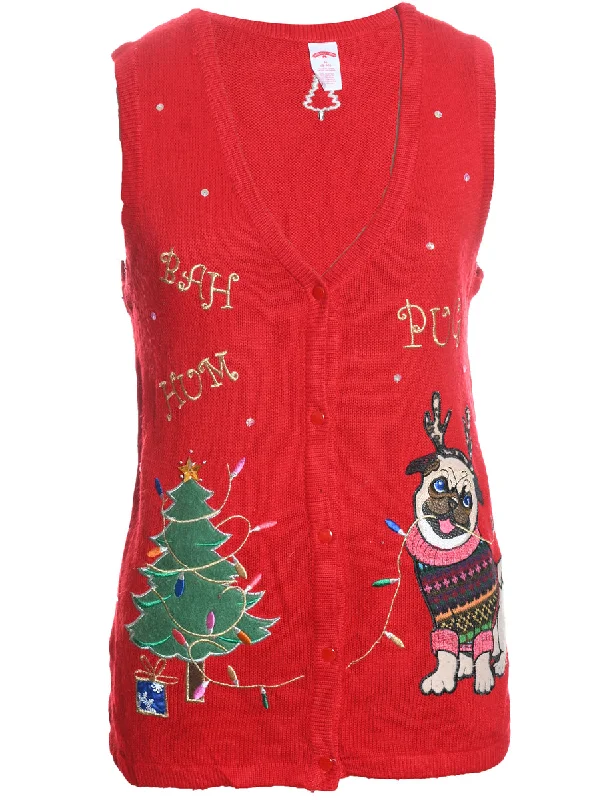 cozy winter coatRed Christmas Sweater Vest - M