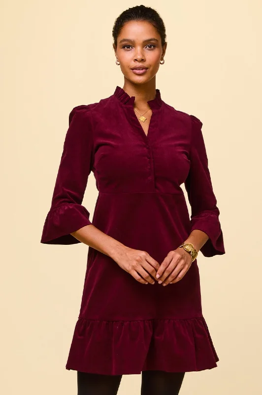 flowy evening dressPercy Short Stretch Corduroy Dress | Wine