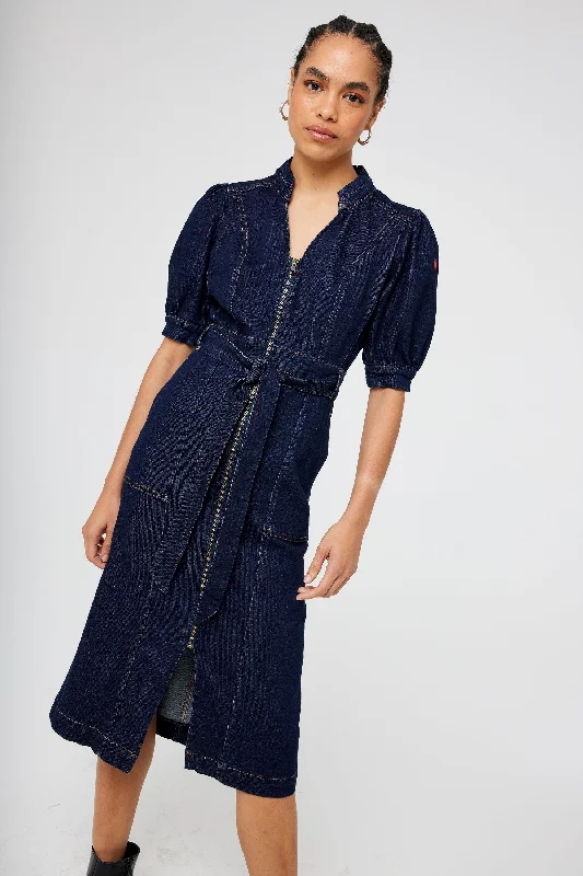 lace-up dressRinse Wash Zip Detail Denim Dress