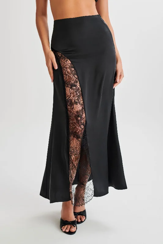 comfy dressLuella Satin Lace Maxi Skirt - Black