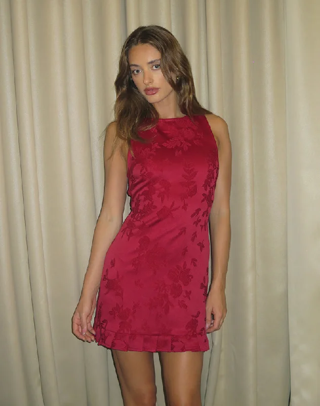 modern dressBenian Mini Dress in Satin Jacquard Red