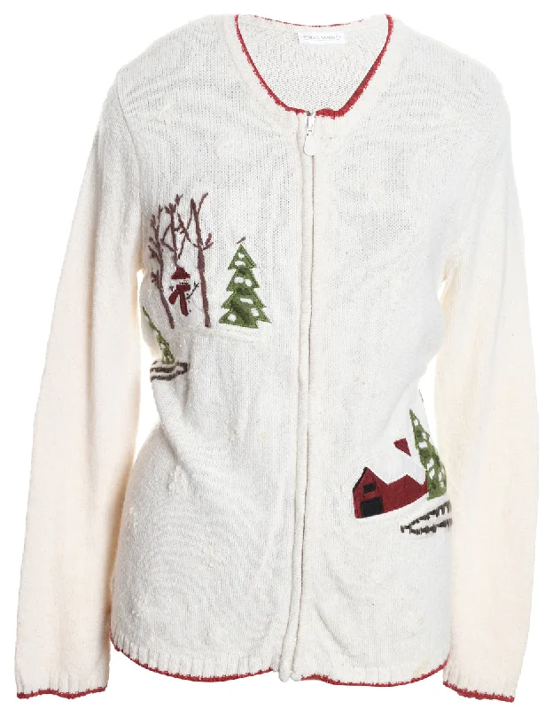 versatile coatFestive Print Christmas Cardigan - M