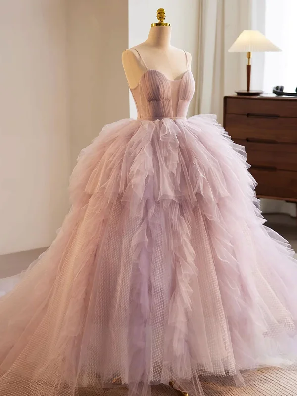 denim dressElegant Pink and Purple A-Line Tulle Formal Party Gown,DP1089