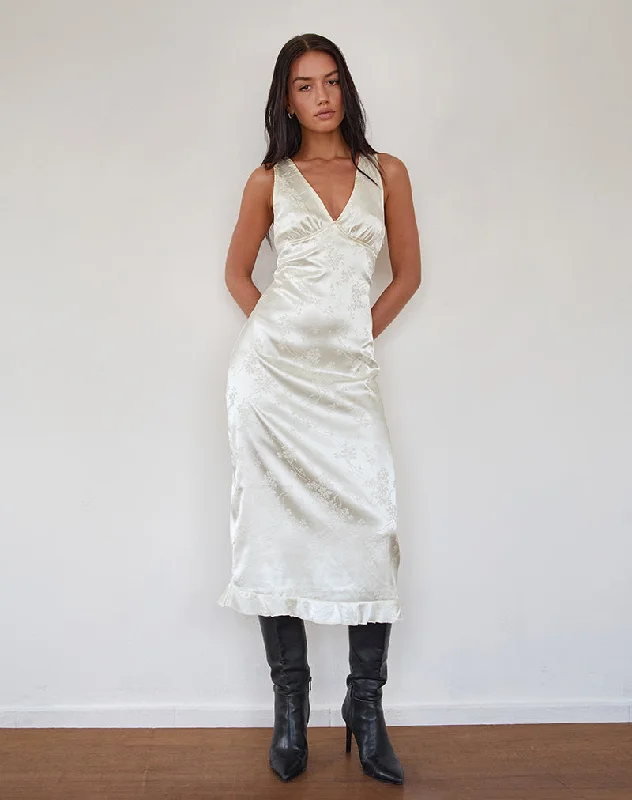 off-shoulder dressGastari Midi Dress in Satin Jacquard White