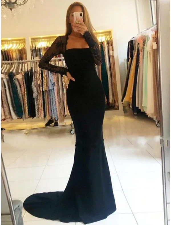 layered dressBlack Long Sleeves Backless Mermaid Long Prom Dress,DP1200