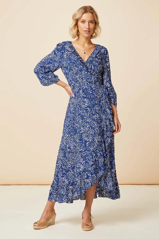 floral midi dressDemi Long Sleeve Wrap Dress | Swirl Navy/White