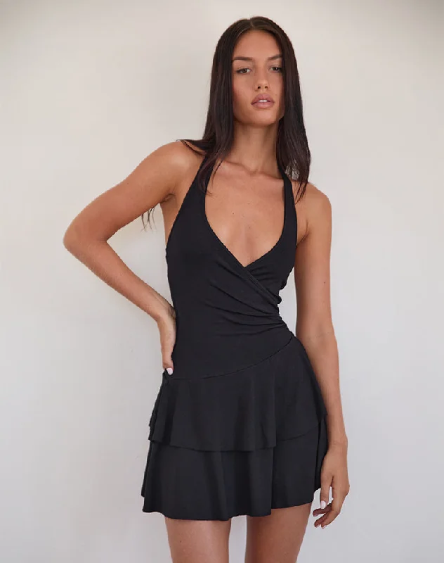 form-fitting dressSemary Plunge Wrap Mini Dress in Black