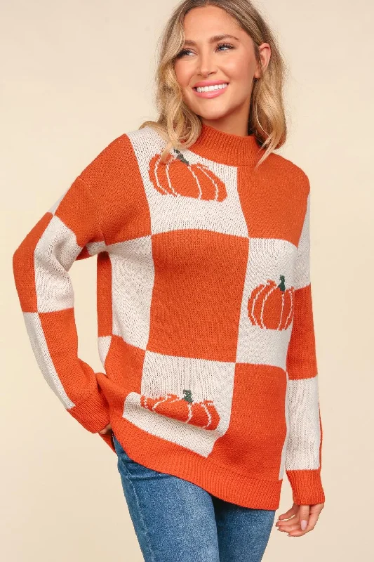 winter coatCHECKER PUMPKIN OVERSIZED SWEATER KNIT TOP