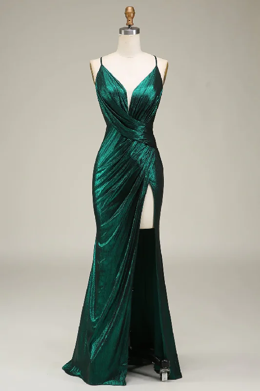 flowy evening dressGreen Backless Long Prom Dress Evening Party Dress with Slit,DP1083