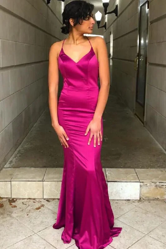 long sleeve dressFuchsia Mermaid Criss Cross Back Long Prom Dresses Formal Evening Dress,DP1544