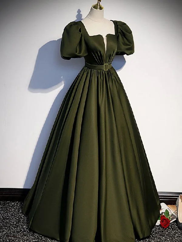 casual shift dressGreen Puffy Sleeves A-Line Formal Dress Evening Gown,DP1073