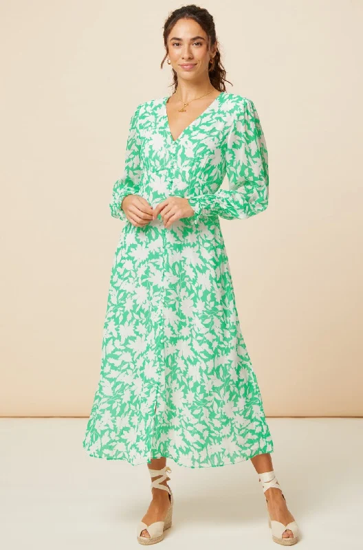 floral wrap dressLong Sleeve Sally Anne Dress | Green/Ivory