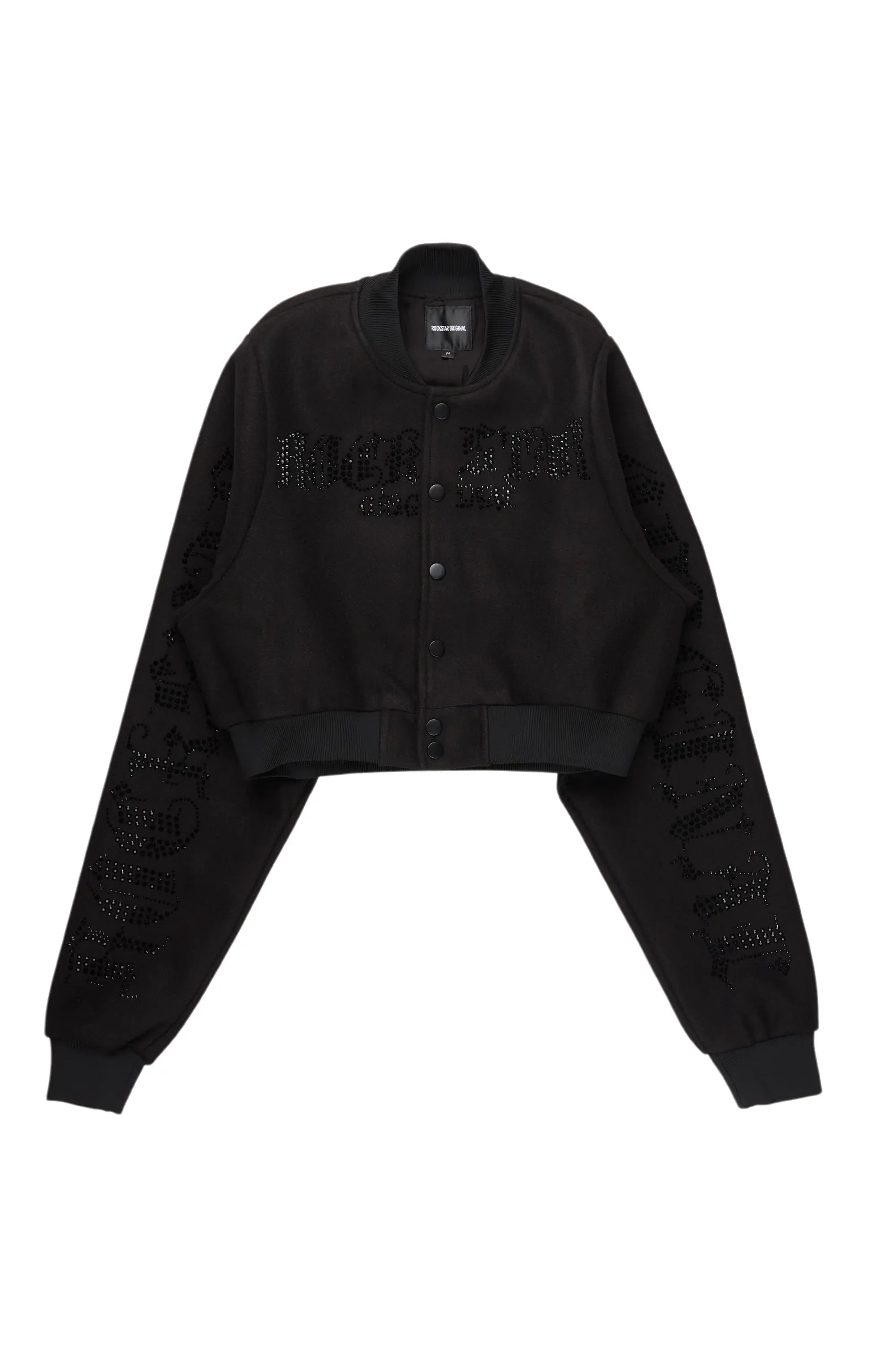 comfortable coatGianni Black/Black Crop Rhinestone Varsity Jacket