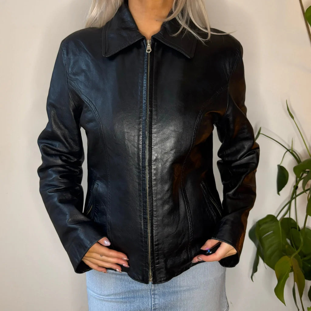 stylish blazer coatDel Gaudio Leather Jacket - Small Black Leather