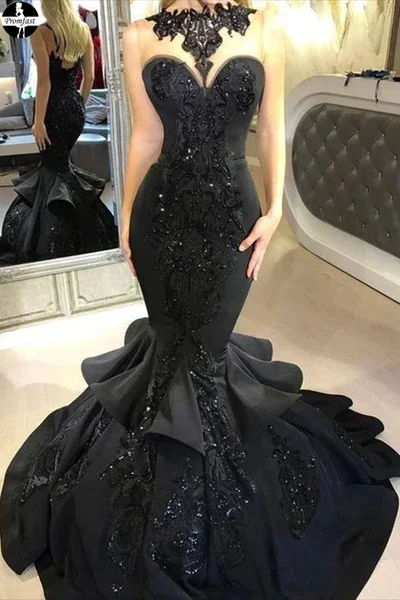 trendy mini dressBlack Sweetheart Beading Sequin Mermaid Long Evening Dress,DP1455