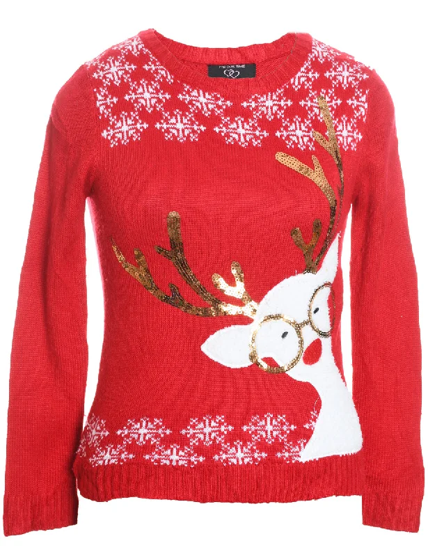 soft coatFestive Print Christmas Jumper - L