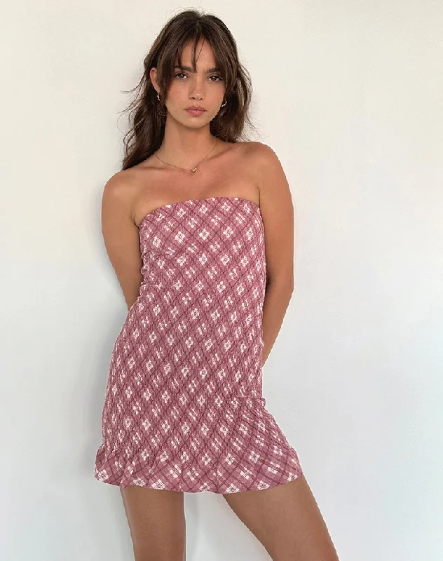 summer dressTakiyo Bandeau Mini Dress in Pink Tartan