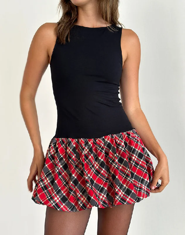 sleek dressOrtega Mini Dress in Black with Diagonal Check Red