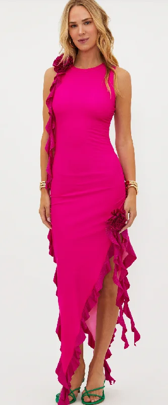 puff sleeve dressFuschia Ruffle Rose Dress by Beach Riot