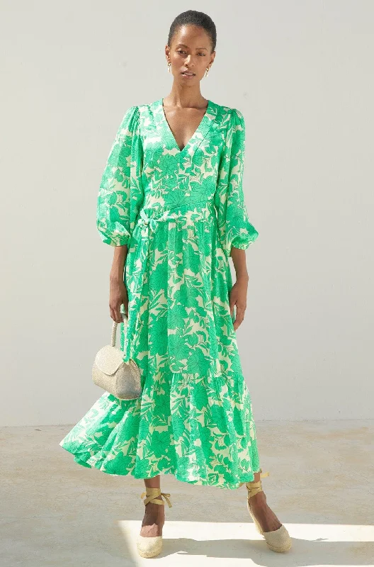 off-shoulder dressAnnie Maxi Dress | Lined Floral Cream/Green