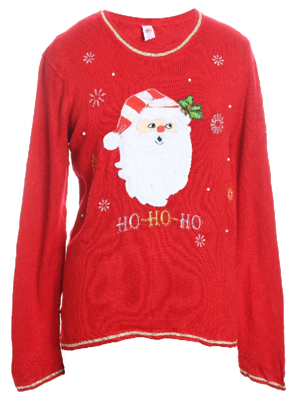 casual trench coatSanta Claus Design Red Embroidered Christmas Jumper - L