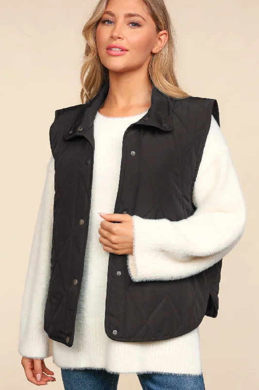 cold weather jacketPLUS SNAP BUTTON DOWN QUILTED PUFFER VEST JACKET