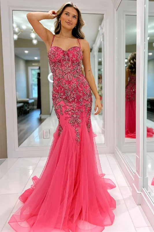 formal dressGorgeous Tulle Beading Mermaid Spaghetti Straps Long Evening Dress ,DP1264