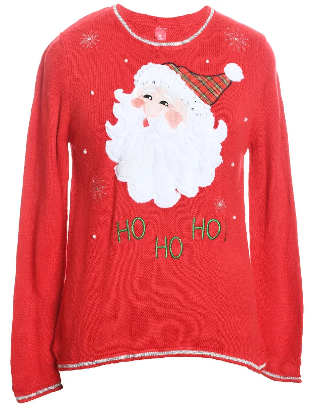 modern coatSanta Claus Design Red Embroidered Christmas Jumper - M