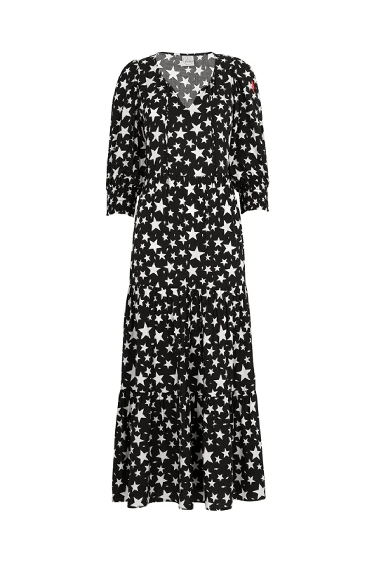 ashionable dressBlack with White Star Tie Front Maxi Dress