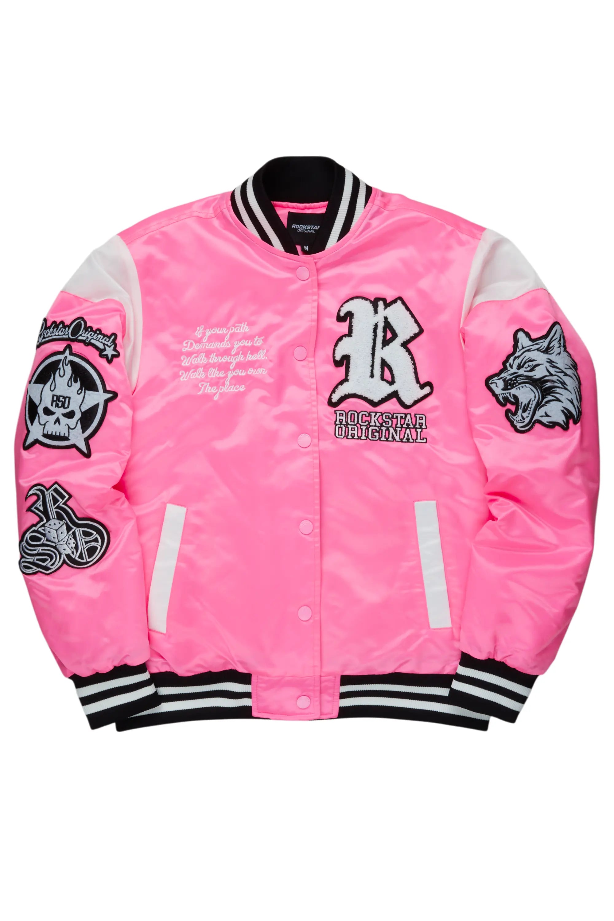 contemporary trench coatSosa Hot Pink Satin Varsity Jacket