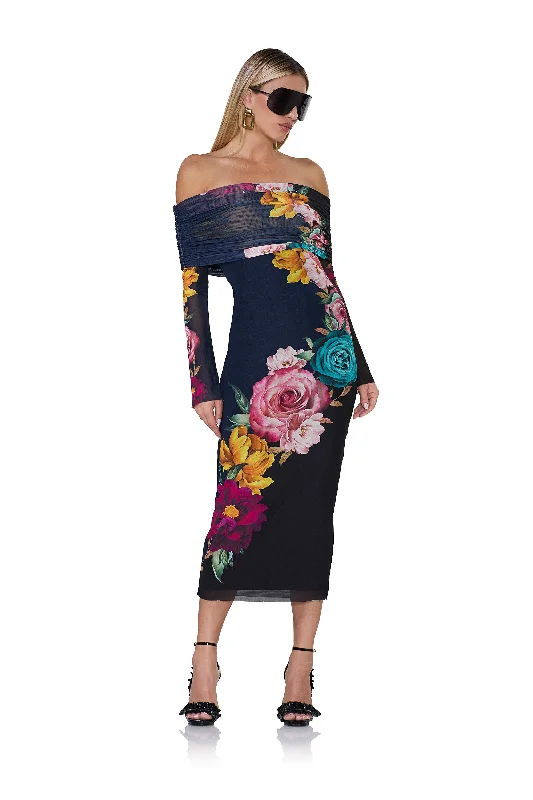 luxury dressCornelia Midi Dress - Navy Block Floral