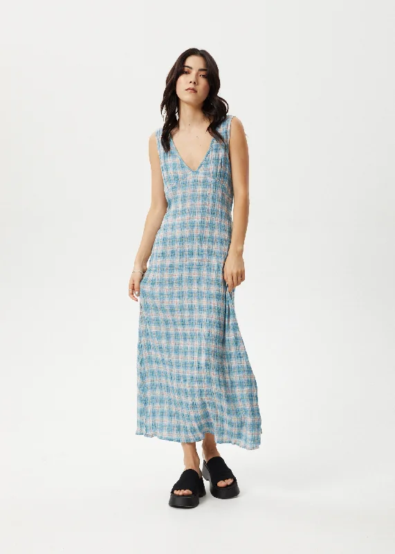 casual shift dressAFENDS Womens Position - Seersucker Check Maxi Dress - Lake Check