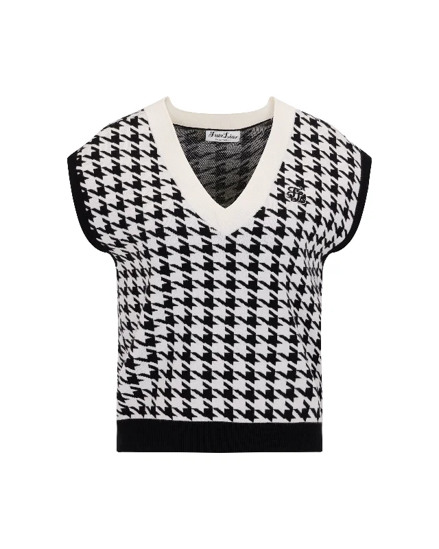 fitted coatHoundstooth Checkered Knit Vest - Black