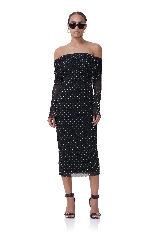 off-the-shoulder dressCornelia Midi Dress - Noir Dot