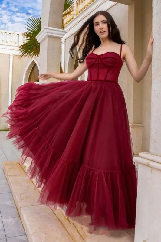 minimalistic dressBurgundy Princess A-Line Tulle Long Prom Dress Formal Evening Dress,DP1422