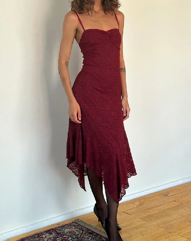 wrap-around dressDrusilla Midi Dress in Rose Lace Burgundy