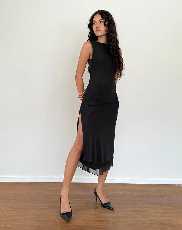 draped dressLyra Backless Midi Dress in Mesh Black