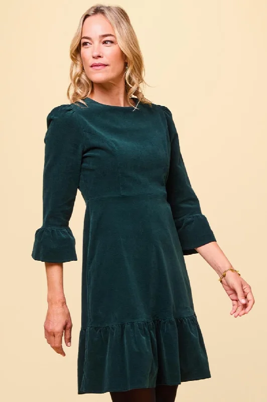 winter dressVictoria Short Stretch Corduroy Dress | Bottle Green