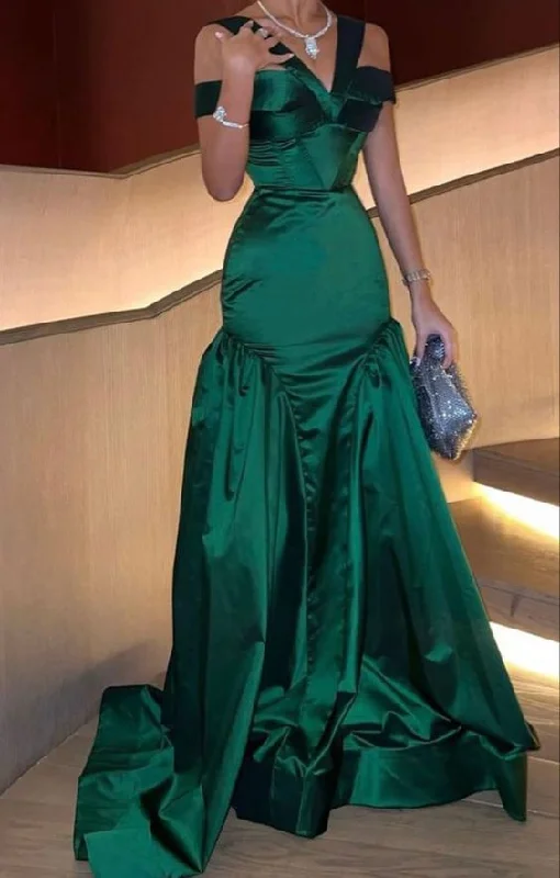 flowy dressGreen Off Shoulder Mermaid Long Prom Dress,DP1140