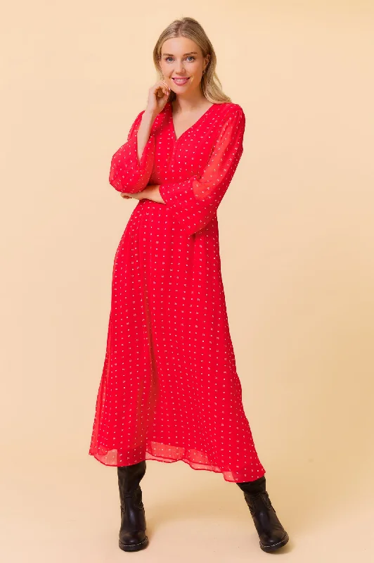 spaghetti strap dressEvelyn Dress | Flower Polka Dot Red/White