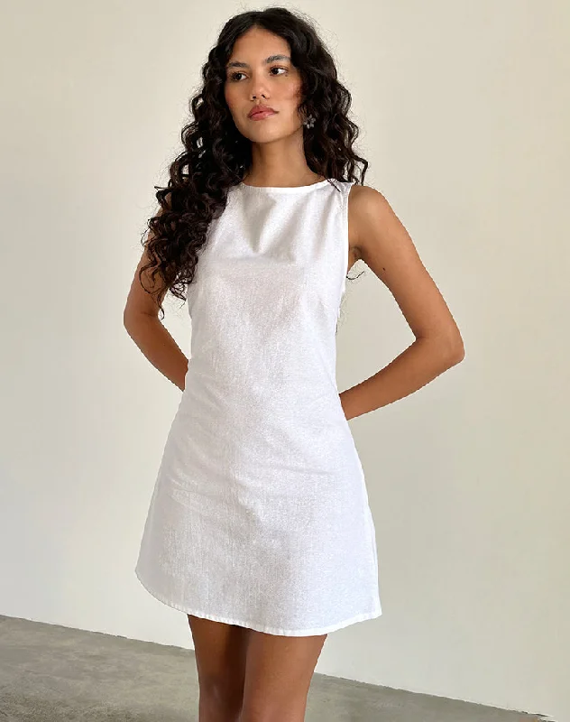 bohemian dressAyana Open Back Mini Dress in Off White Linen