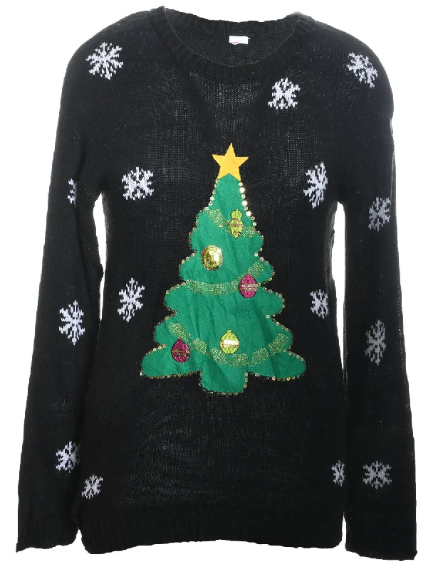 trendy bomber coatBlack Christmas Jumper - M