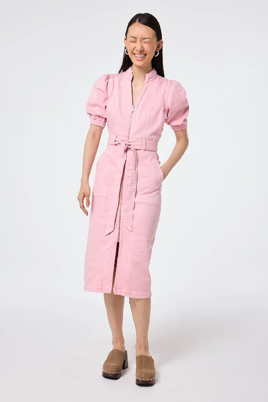 party-ready dressPink Zip Detail Denim Dress