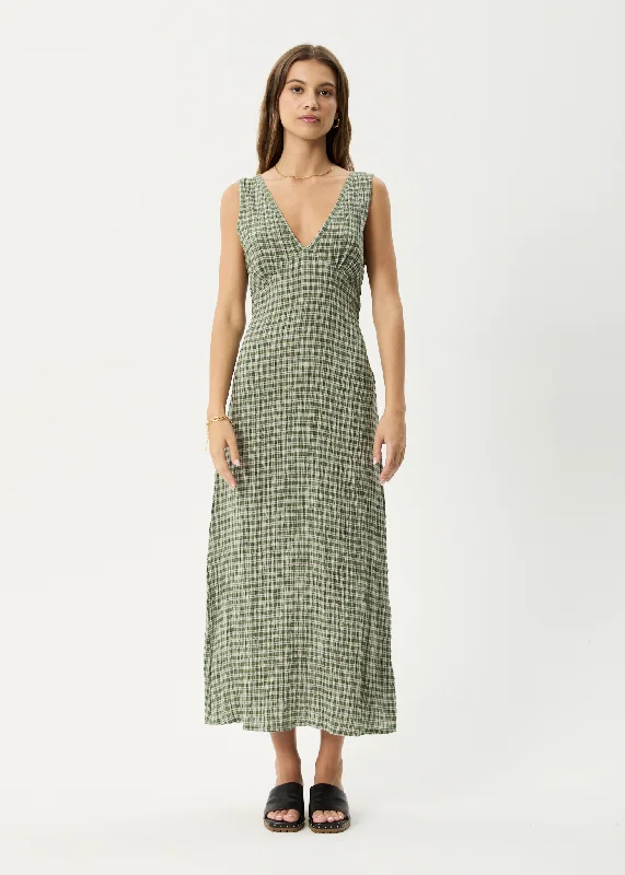 stylish dressAFENDS Womens Base - Seersucker Check Maxi Dress - Deep Green Check