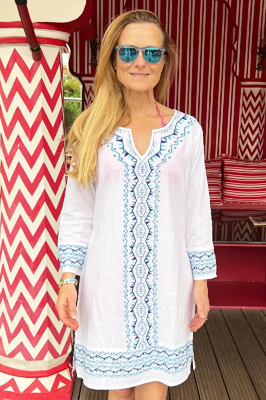 sophisticated dressMadeline Kaftan | White/Turquoise