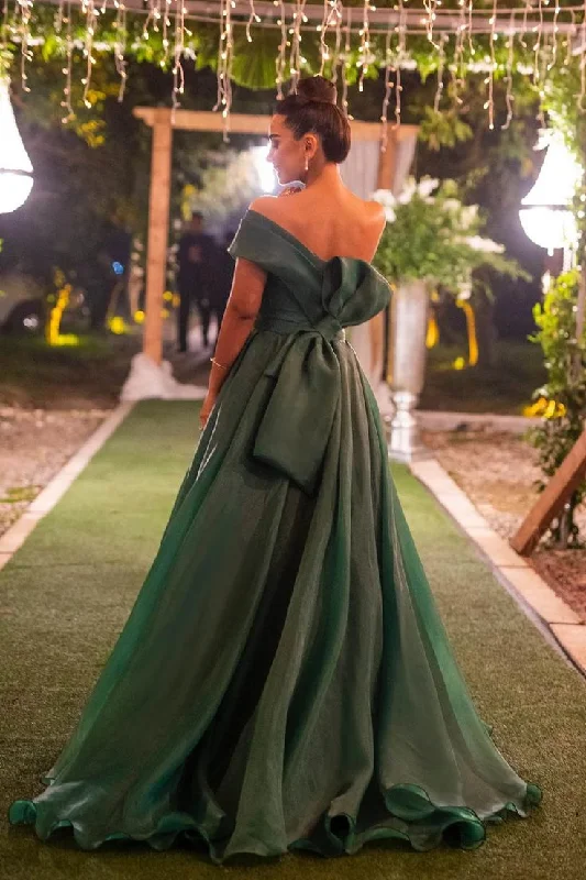 cocktail party dressGreen One Shoulder A-Line Long Prom Dress with Slit,DP1134