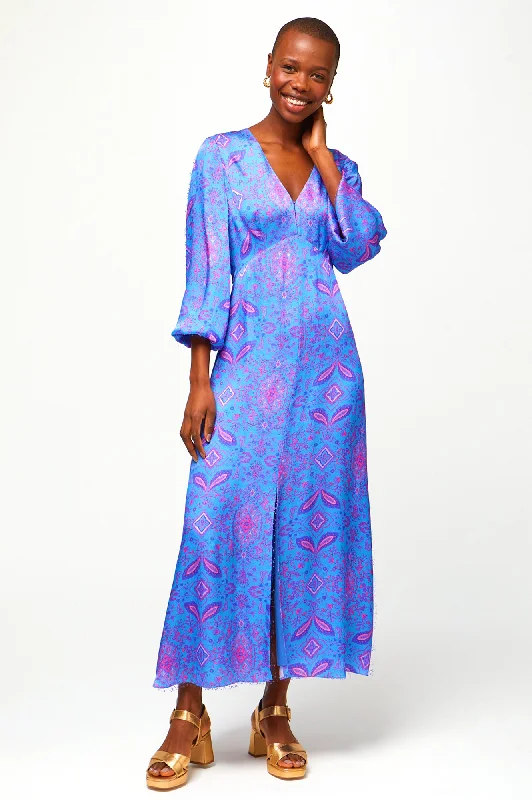 classic fit-and-flare dressHannah Satin Dress | Fantasy Forest Tranquil Blue