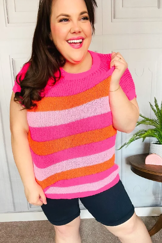 cold weather coatFeeling Bold Fuchsia & Orange Stripe Short Sleeve Dolman Sweater (Open Pack)