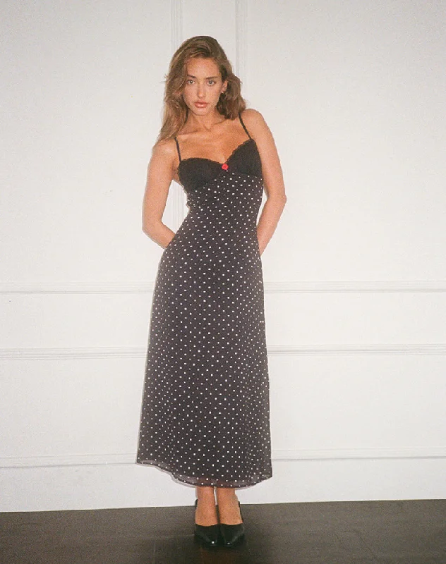 high-waisted dressWilonna Maxi Dress in Basic Polka Black Chiffon